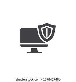 Computer Protection Shield Vector Icon. Filled Flat Sign For Mobile Concept And Web Design. PC Security Shield Glyph Icon. Symbol, Logo Illustration. Vector Graphics