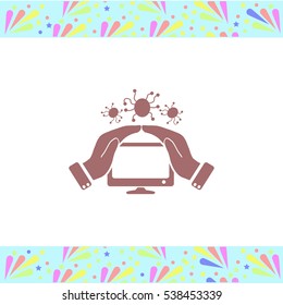 Computer protection vector icon on white background. Isolated illustration. Business picture.