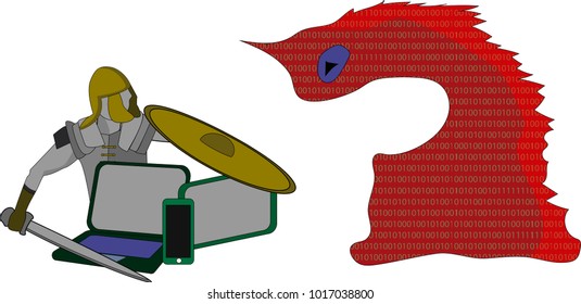 computer protector, protects against a virus shield and sword