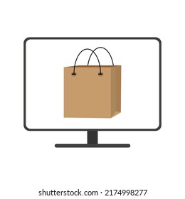 Computadora con compras. Ilustración del vector