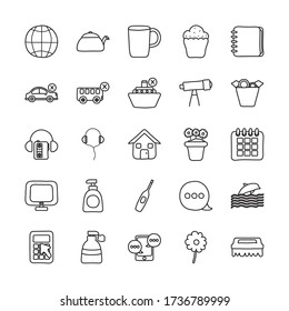 computer and Quarentine icon set over white background, line style, vector illustration