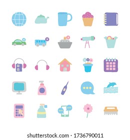 computer and Quarentine icon set over white background, flat style, vector illustration