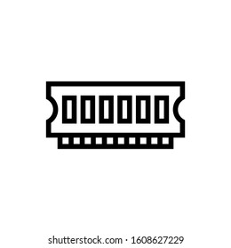 Computer RAM icon in outline style on white background, memory chip symbol for website design,