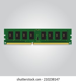 Computer RAM (Random-Access Memory) Chip Isolated. RAM Memory Module. Vector Illustration.