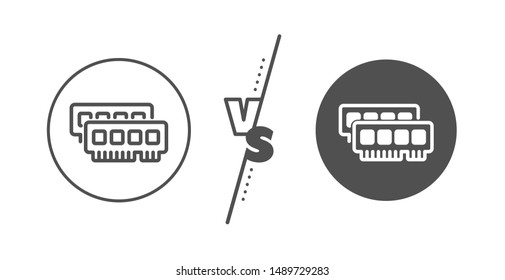 Computer random-access memory component sign. Versus concept. Ram line icon. Line vs classic ram icon. Vector