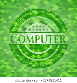 Computer realistic green mosaic emblem. Vector Illustration. Detailed. 