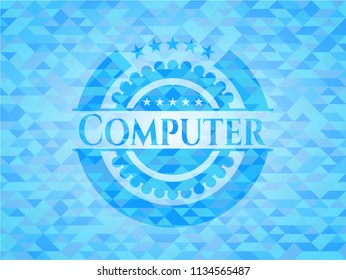 Computer realistic sky blue mosaic emblem