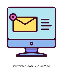 The computer is receiving email. Computer icon in linear color style