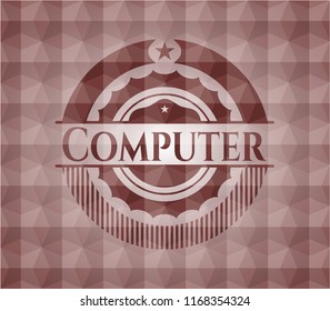Computer red badge with geometric pattern. Seamless.