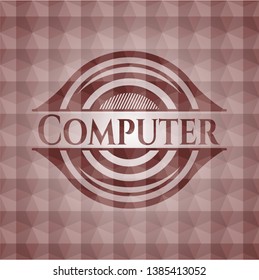 Computer red badge with geometric pattern background. Seamless.