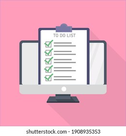 computer and red book with gold label on cover on light blue background with shadows Flat icon with long shadow. Vector stock illustration