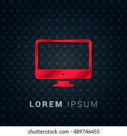 Computer Red chromium precious metallic 3D Icon / Logo Design