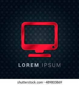 Computer Red chromium precious metallic 3D Icon / Logo Design