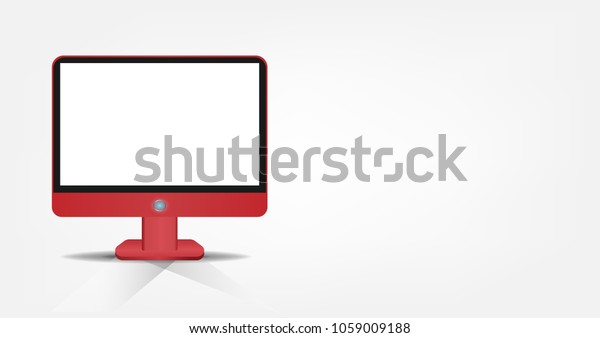 Computer red color flat screen desktop display\
blank empty for mock up advertising content. red computer on white\
gray background with copy space  vector illustrations television\
style