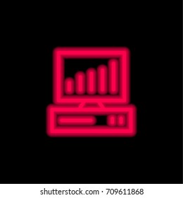 Computer red glowing neon ui ux icon. Glowing sign logo vector