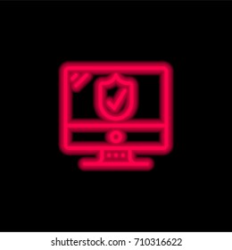 Computer red glowing neon ui ux icon. Glowing sign logo vector