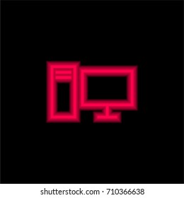 Computer red glowing neon ui ux icon. Glowing sign logo vector