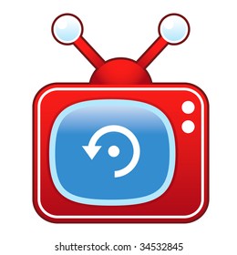Computer refresh icon on retro television set