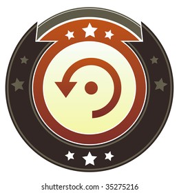 Computer refresh icon on round red and brown imperial vector button with star accents suitable for use on website, in print and promotional materials, and for advertising.