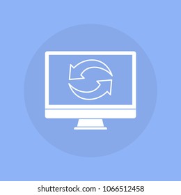 Computer with refresh icon. Vector illustration