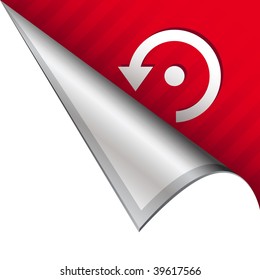 Computer refresh or reload icon on vector peeled corner tab suitable for use in print, on websites, or in advertising materials.