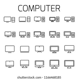 Computer related vector icon set. Well-crafted sign in thin line style with editable stroke. Vector symbols isolated on a white background. Simple pictograms.