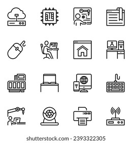 computer related vector line icons set. browser, desktop, keyboard, pc, storage, stroke, lined, connect, website, network, online, outline, electronic, screen, control, laptop