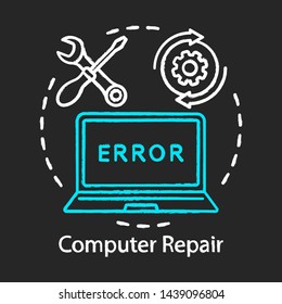 Computer repair chalk concept icon. Home service for electronic devices idea. Operating system reinstall. Laptop refit. Vector isolated chalkboard illustration