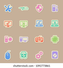 computer repair color vector icons on paper stickers