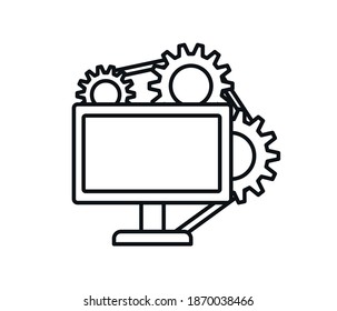 Computer repair design. Software development vector design. Desktop service design. gear and computer icon.