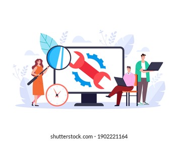 Computadora reparación de escritorio de diagnóstico de pc ilustración de diseño gráfico