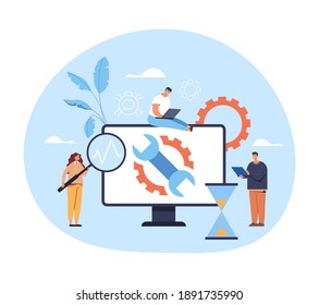Computer repair diagnostic concept. Vector flat graphic design illustration