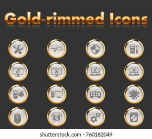 computer repair gold-rimmed icons for your creative ideas