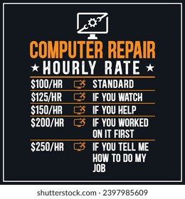 Computer Repair Hourly Rate, Computer Repair Geek T-shirt