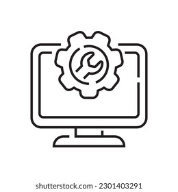 Computer repair icon in line style isolated on white background