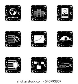 Computer repair icons set. Grunge illustration of 9 computer repair vector icons for web
