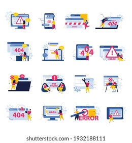Iconos de reparación de equipos configurados con símbolos de resolución de problemas ilustración vectorial aislada plana