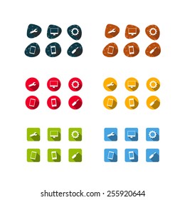 Computer repair icons vector set. Isolated unusual logo flat collection. 