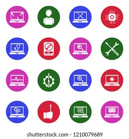 Computer Repair Icons. White Flat Design In Circle. Vector Illustration. 