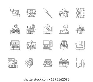 Computer repair line icons, signs, vector set, outline illustration concept 