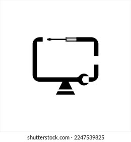 Computer repair logo design with screwdriver and wrench in letter C concept.