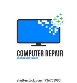 Computer repair logo illustration with broken screen