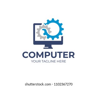 Computer repair logo template. Software development vector design. Desktop service logotype