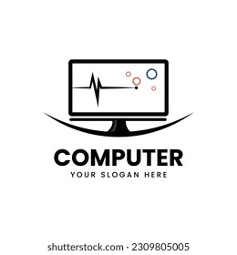 Vorlage für das Logo für die Computerreparatur. Softwareentwicklung, Vektordesign.