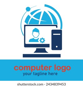 Computer repair logo template. Software development vector design. Desktop service logotype.