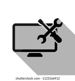 Computer repair service. Black object with long shadow on white background