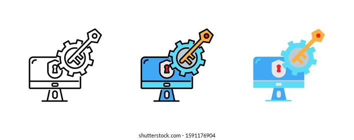 Computer repair service concept icon set isolated on white background for web design 