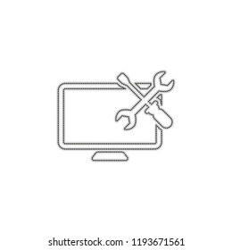 Computer repair service. Dotted outline silhouette with shadow on white background