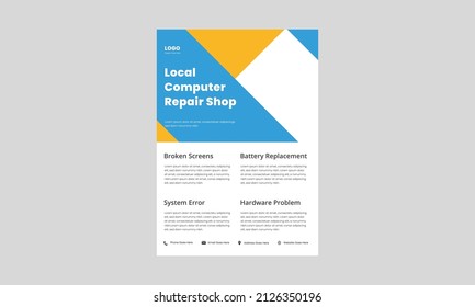 diseño de volante de servicios de reparación de computadoras. afiche del taller de reparación de computadoras local, diseño de folletos. solucionamos el volante de problemas de computadora.