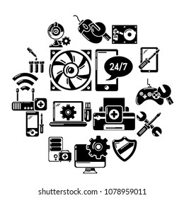 Computer repair service icons set. Simple illustration of 16 computer repair service vector icons for web